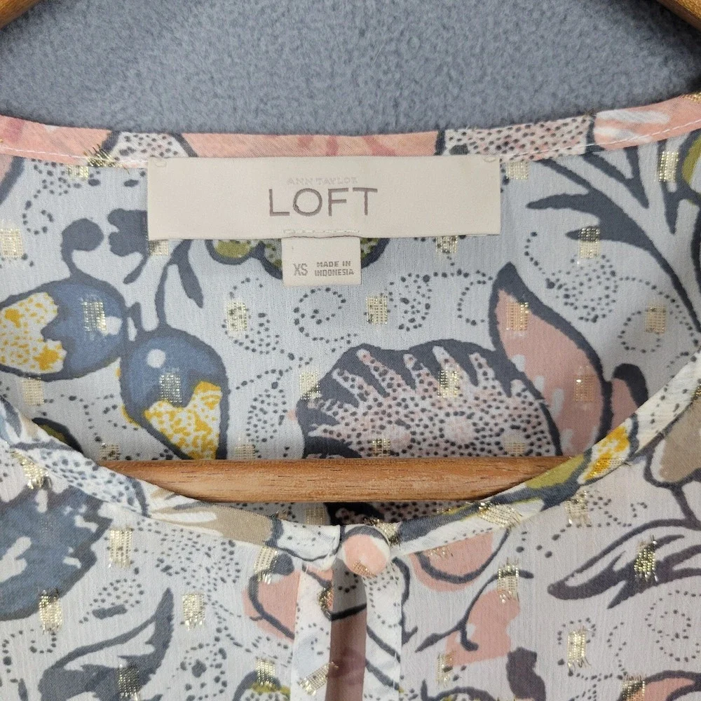 Loft Shift Dress Women's XS Multicolor Floral Lined Round Neck Short Sleeve Boho